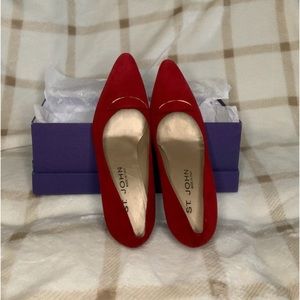 St. John Red Suede Shoes with gold trim